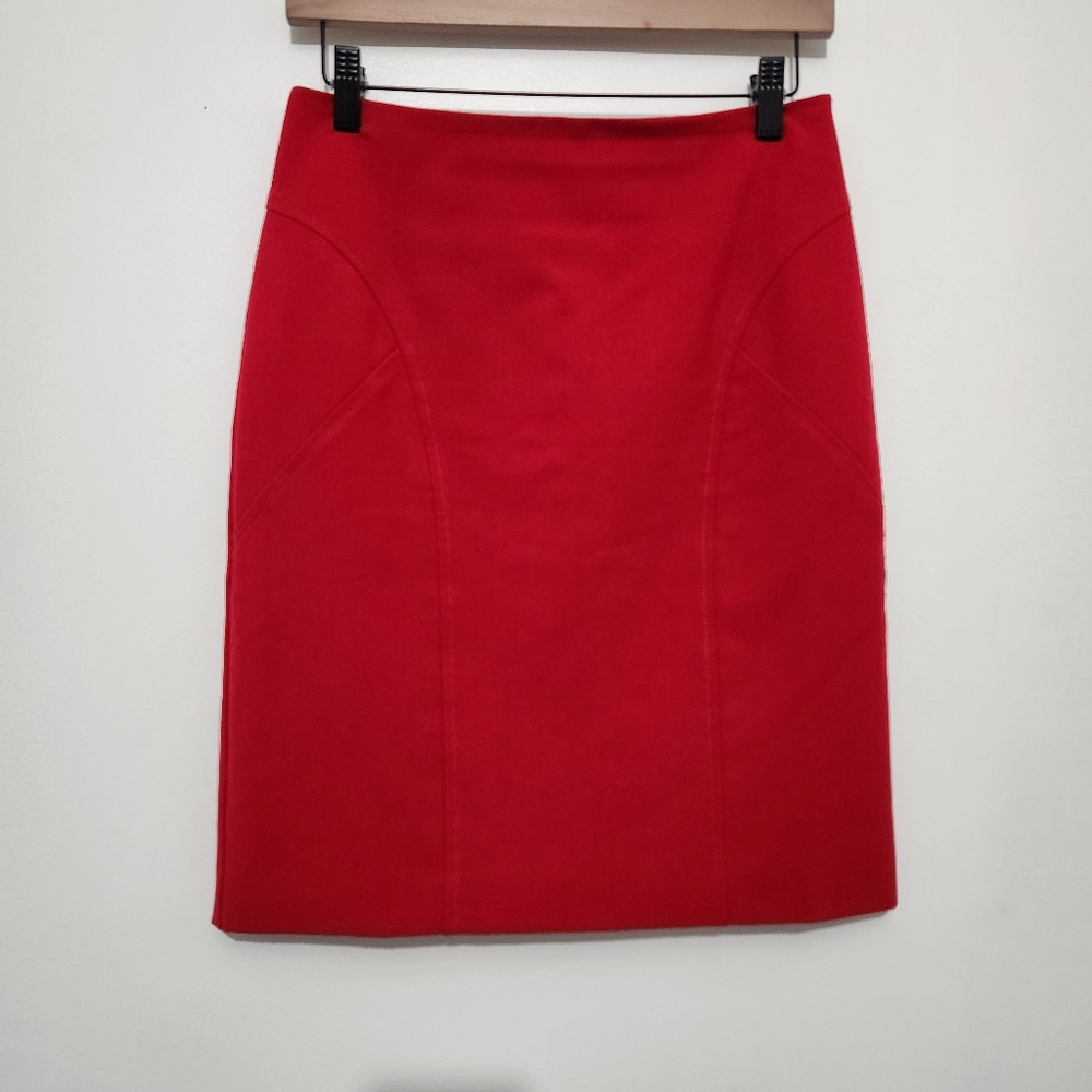 Worthington 2P Red Pencil Skirt  Tailored Stretch Office Christmas Womens (Read)